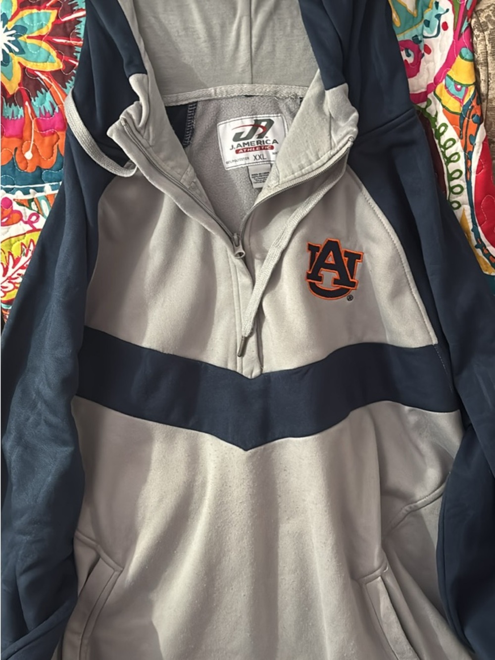 J. America Gray & Navy Auburn University Quarter-Zip Pullover